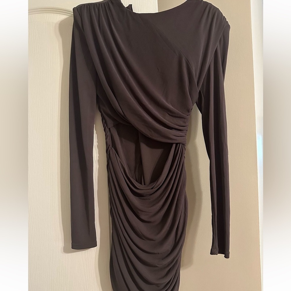 Zara cut out dress + shoulder pads (chocolate color) • Size large • $35